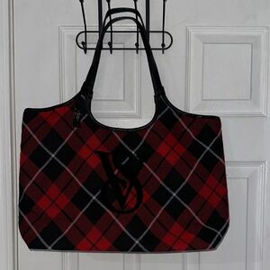 NWT Victoria’s Secret Plaid Tote Bag with Black Trim - Red/Black